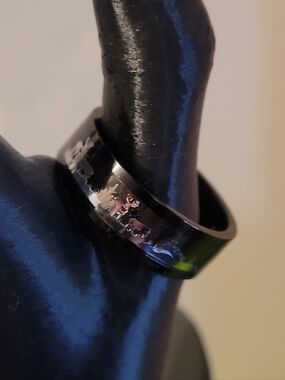 New Mens Black & Silver Tone Deer & Woods Silohette Size 13 Ring